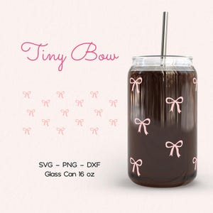 Coquette Bow Glass Can Cup Wrap, Pink Ribbon Libbey Glass Svg, Girly Dainty Bow Glass Wrap Png, Trendy Cute Cup, 16oz, for Cricut
