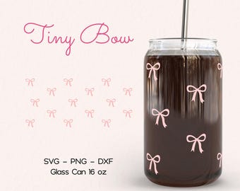Coquette Bow Glass Can Cup Wrap, Pink Ribbon Libbey Glass Svg, Girly Dainty Bow Glass Wrap Png, Trendy Cute Cup, 16oz, for Cricut