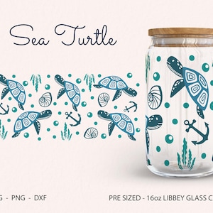 Schildkröte Glasdose SVG, Schildkröte Glasdose Verpackung, Muschel Glas Kaffeetasse, Meeresschildkröte Becher Verpackung, Schildkröte Glastasse, 16 Unze Libbey SVG
