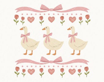 Vintage Valentine Ribbon Goose Png, Retro Goose Sublimation, Cute 1980s Groovy Aesthetic Clipart, Goose Coquette, Ugly Sweater, Digital Png