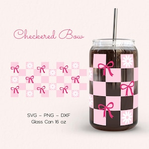 Rosa rosetter rutig Libbey glas svg, kokettband prästkrage glasburk svg, söt tjejburk png, blommig koppomslag, 16oz, för Cricut
