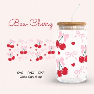 Kokette Kirsche Bögen 16 Unzen Libbey Wrap svg, rosa Bänder Gänseblümchen kann wickeln svg, Girly Can wickeln, weiches Mädchen Era, Sublimationstasse, 16 Unze, für Cricut