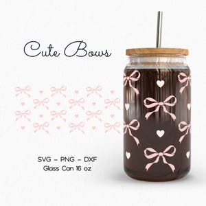 Coquette Bow Libbey Glass Svg, Pink Ribbon Glass Can Wrap Svg, Girly Bow Glass Wrap Png, Trendy Cute Cup, 16oz, voor Cricut, Digitale Download