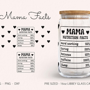 Svg valeur nutritive maman, valeur nutritive maman Svg emballage en verre, tasse nutrition maman, gobelet, sublimation, prêt à presser, fichier de coupe Cricut