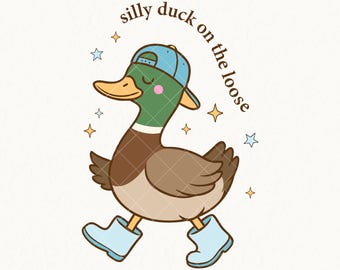Silly Duck On The Loose Png, Funny Duck Meme Shirt Design, Cute Mallard Duck with Cap, Sublimation, Silly Goose Png, Digital Download