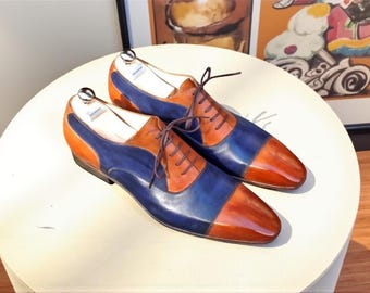Handmade Two Tone Leather Cap Toe Shoes: Men's Goodyear Welt Dress Shoes