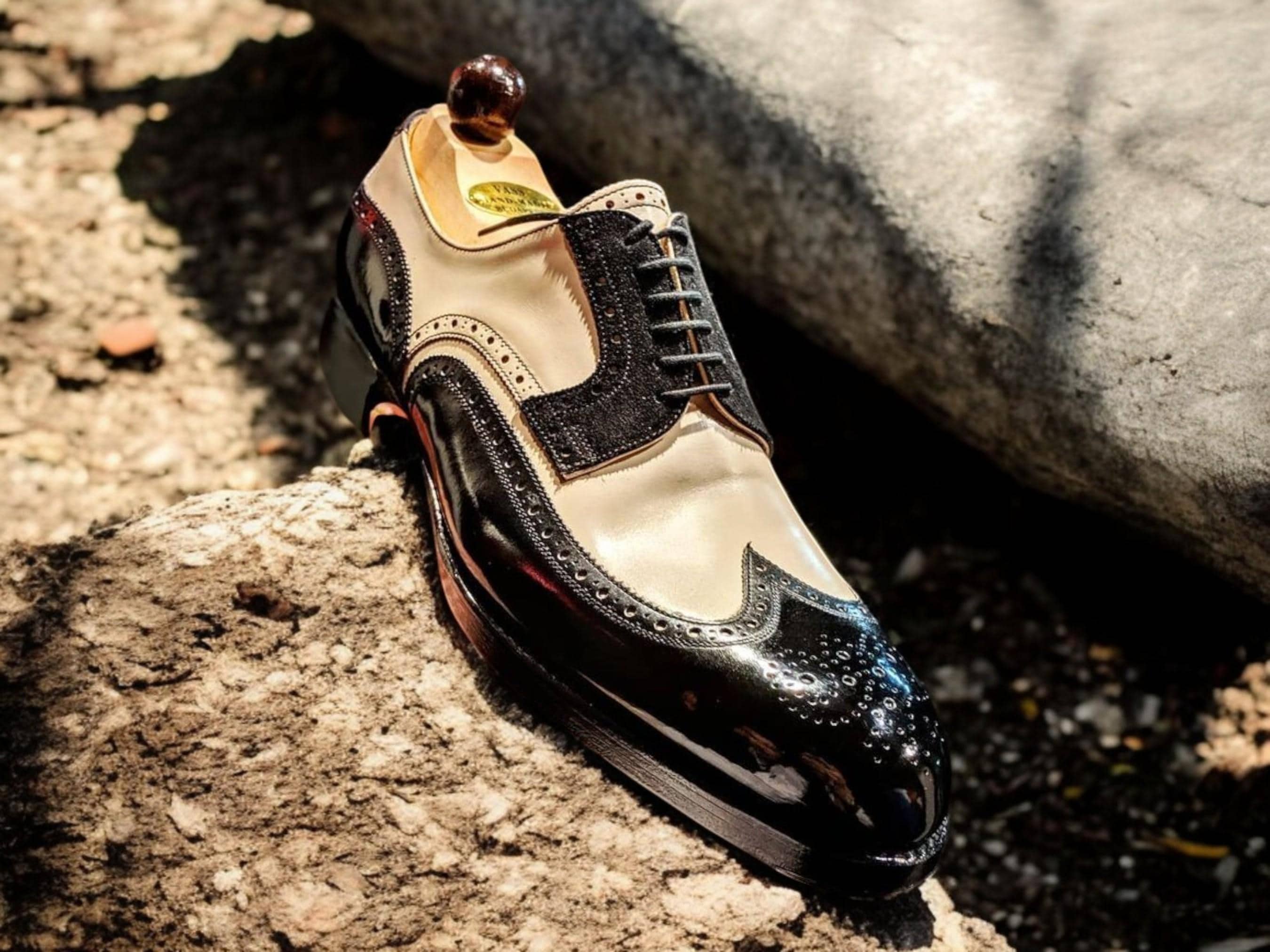 Two-Tone Cream and Black Lace-Up Derby Amazon.com | Oxford Dress Shoes for Men Lace Up Two Tone  main image 2