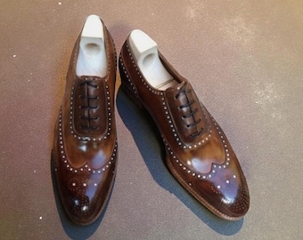 Handmade Brown Leather Wingtip Brogue Shoes: Men's Goodyear Welt Dress Shoes