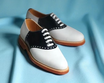 Handmade Two-Tone Leather Golf Shoes: Men's Fashion Oxford