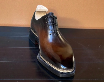 Handmade Dark Brown Leather Lace Up Shoes: Men's Formal Fashion