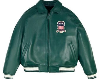 Men's Avirex Jacket | Green Sheepskin Leather Bomber Jacket | USA Aviator Flight Pilot Coat