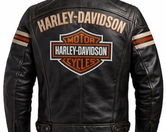 Blouson en cuir Harley Davidson pour homme noir en cuir de vachette véritable moto motard Racing Jacket Cafe Racer HD équipement d'équitation cadeau pour motards