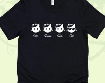 T-shirt Franse katten: Un Deux Trois Cat, Cat Lover-cadeau