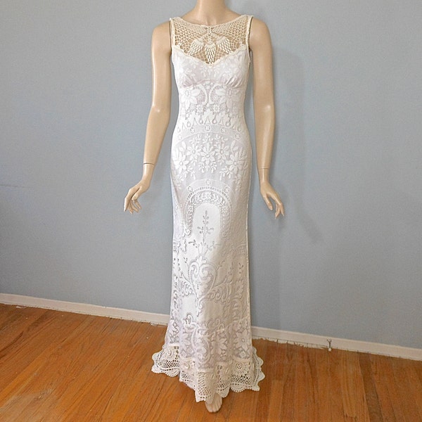 VINTAGE Crochet Wedding Dress BOHEMIAN Wedding Dress HIPPIE Wedding Dress Sz Small