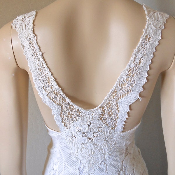 Vintage Scalloped Floral Hippie LACE Dress Wedding BoHo Hi Lo hem S