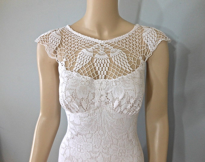 White Lace Wedding DRESS Crochet Bohemian Wedding Dress Empire - Etsy