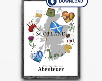 Geldgeschenk Schottland: Druckvorlage Geschenk für die Reisekasse zum Ausdrucken in DIN A4 und DIN A5