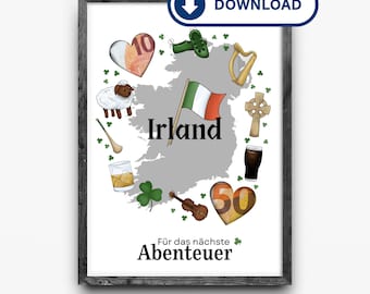 Geldgeschenk Irland: Druckvorlage Geschenk für die Reisekasse zum Ausdrucken in DIN A4 und DIN A5