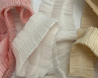 ruffled crepe paper - your choice color and length - white, pink, or cream - festooning for rosettes and more, ruffled crepe