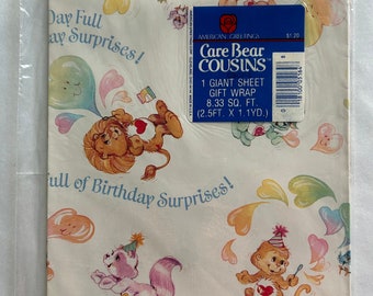 vintage CARE BEAR COUSINS gift wrap - American Greetings wrapping paper - 2.5 feet x 1.1 yard