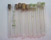 10 vintage glass vials - cigar vials, bead storage - most with corks or stoppers