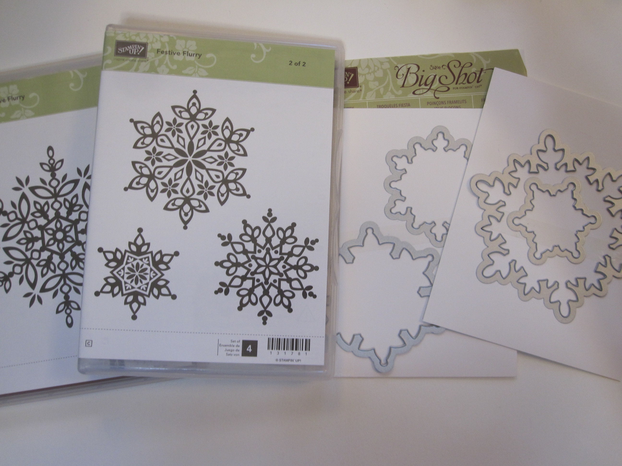 stamps and cutting dies - Stampin' Up Festive Flurry stamp set with  Framelits - Sizzix 132193 - snowflake stamps with cutting dies, used