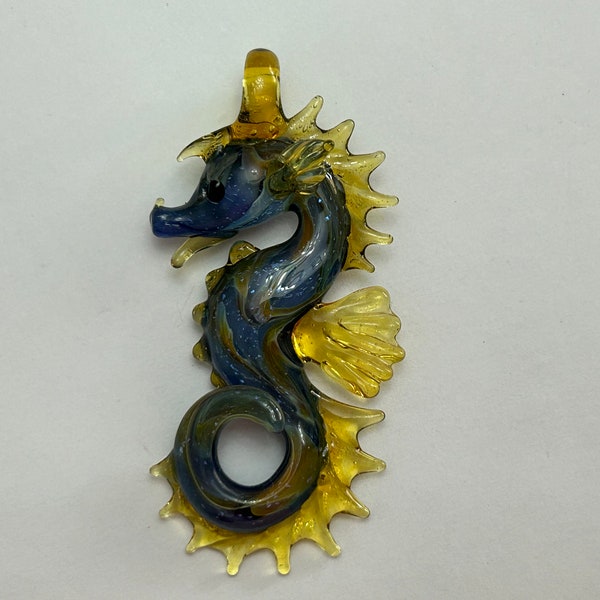 handmade artisan boro lampwork pendant - SEAHORSE, leafy dragon, pendant - 2.625 inches - 83607 SC07