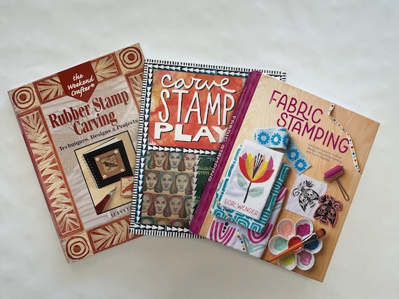 3 books - Rubber Stamp Carving, Fabric Stamping, Carve Stamp Play - gently used
