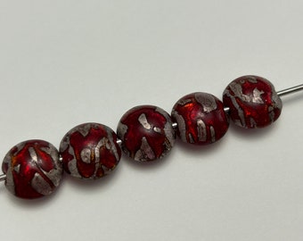 5 handmade artisan lampwork beads - 'Fire Opal' lentil beads, art glass beads - 15mm x 7mm - 12500 - SC07