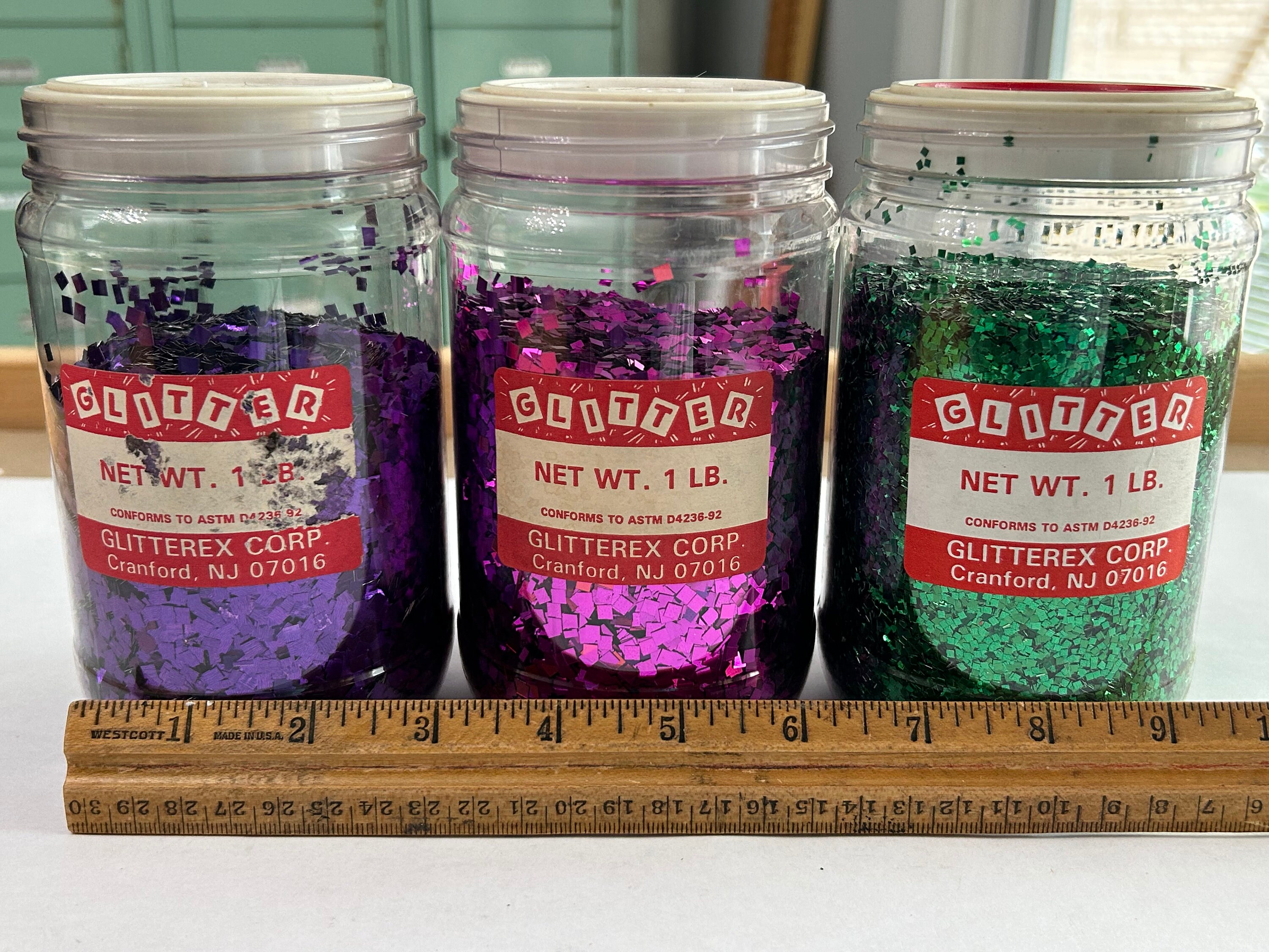 3 XL Jars Vintage Glitter - GLITTEREX Corp - Fuschia and 3 XL Jars Vintage Glitter - GLITTEREX Corp - Fuschia and