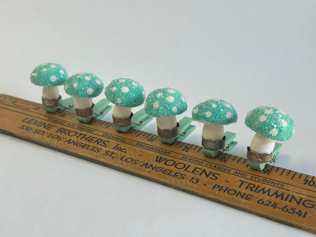6 Handmade Clipon Mushroom Ornaments Vintage Inspired Spun Cotton