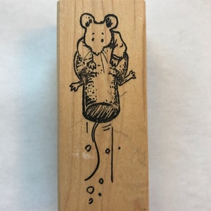 vintage rubber stamp - mouse on champagne cork - Good Good the Elephant D11