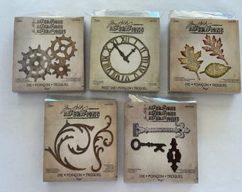 your choice Tim Holtz Sizzix BIGZ cutting die - hardware findings, weathered clock, tattered leaves, gadget gears, elegant flourishes - GR01