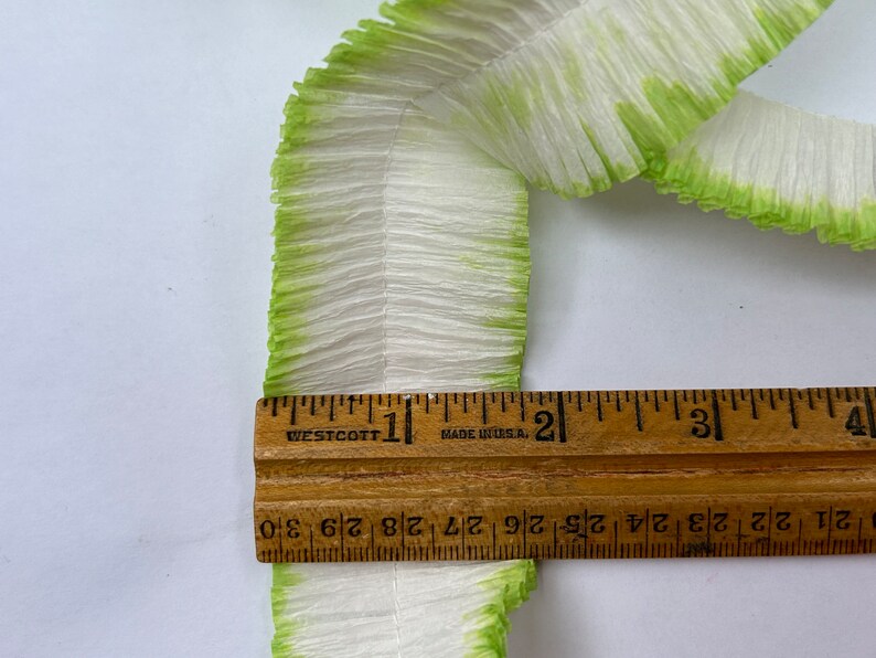 ruffled crepe paper white with green tint YOUR CHOICE length festooning for rosettes, decoration, and more, ruffled crepe streamer image 3