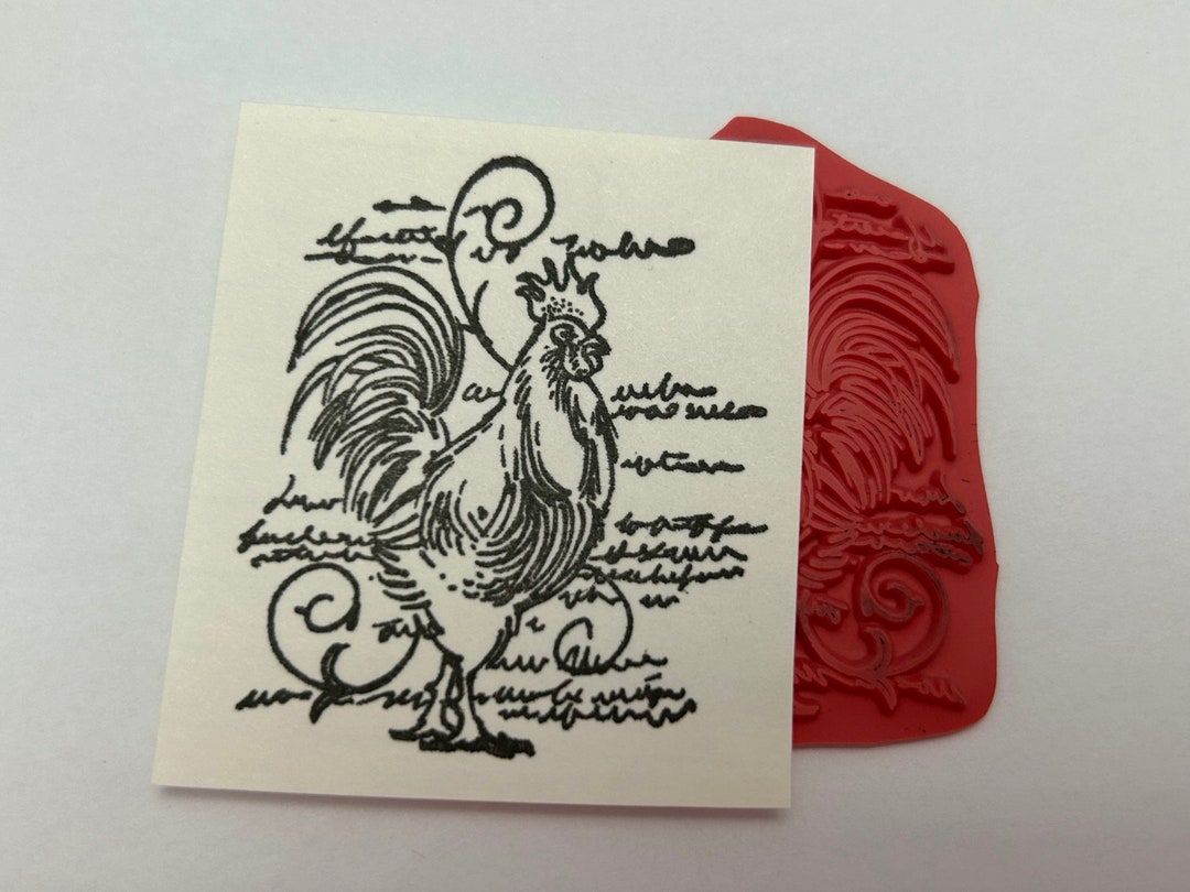Rubber Stamp Rooster Collage Stamp Chicken Stamp Etsy