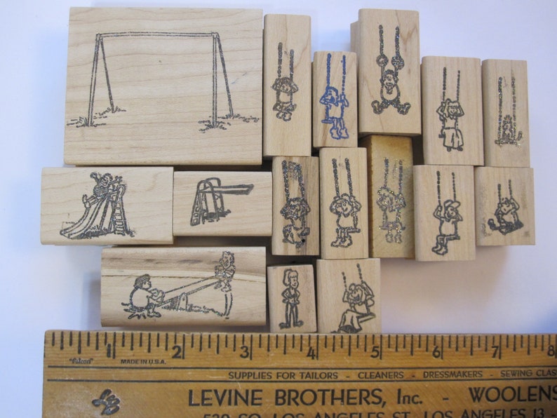 16 vintage rubber stamps see saw diving board swings and swing set used rubber stamps dhrs PLAYGROUND stamps slide stamp