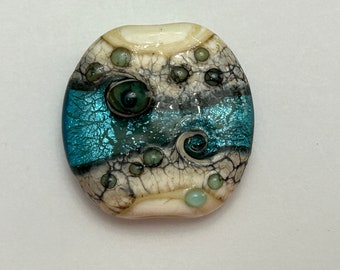handmade artisan lampwork bead - Aqua Beach tab bead, focal bead, art glass bead - 32mm x 31mm x 10mm - 22290 - SC07