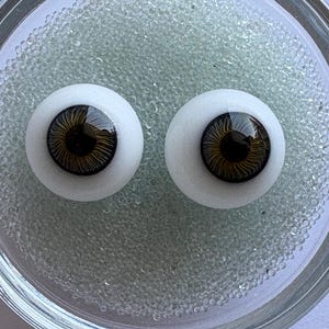 vintage glass doll eyes - 20mm blown glass eyes, brown irises - hollow globe eyes - R20BR11