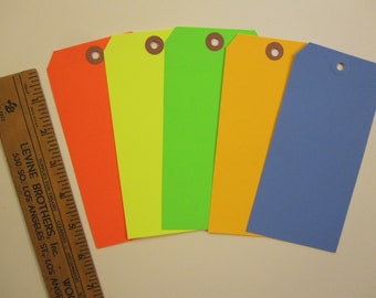 50 large colored shipping tags - size #8 - YOUR CHOICE of colors - blank shipping tags - flourescent tags - 3.125 x 6.25 inches