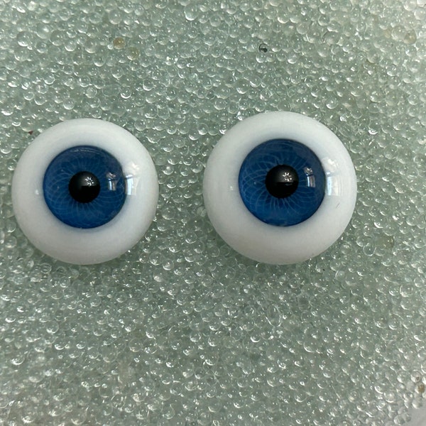 vintage glass doll eyes - solid paperweight glass doll eyes - 14-15mm with blue irises - P14BL03