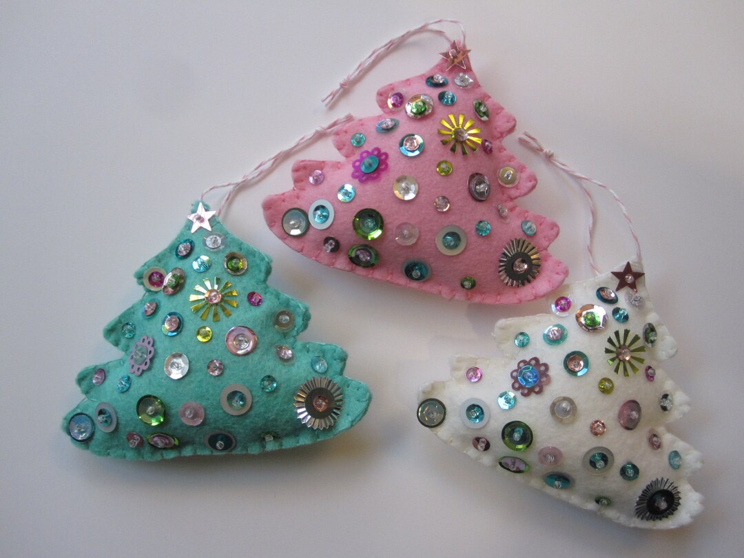 1 Handmade Felt and Sequin Christmas Tree Ornament Your Etsy