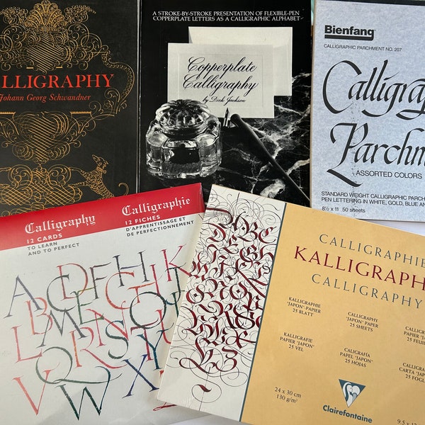 calligraphy books, instruction cards and paper - Clairefontaine, Japon paper, Brause Calligraphy Cards, parchment paper