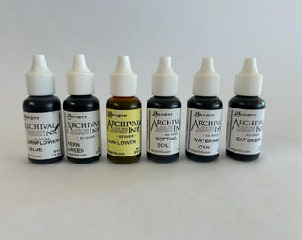 1 reinker - Ranger Archival Ink - YOUR CHOiCE COLOR - .5 oz reinker - Leaf Green, Watering Can, Cornflower Blue, Potting Soil & more - GR01