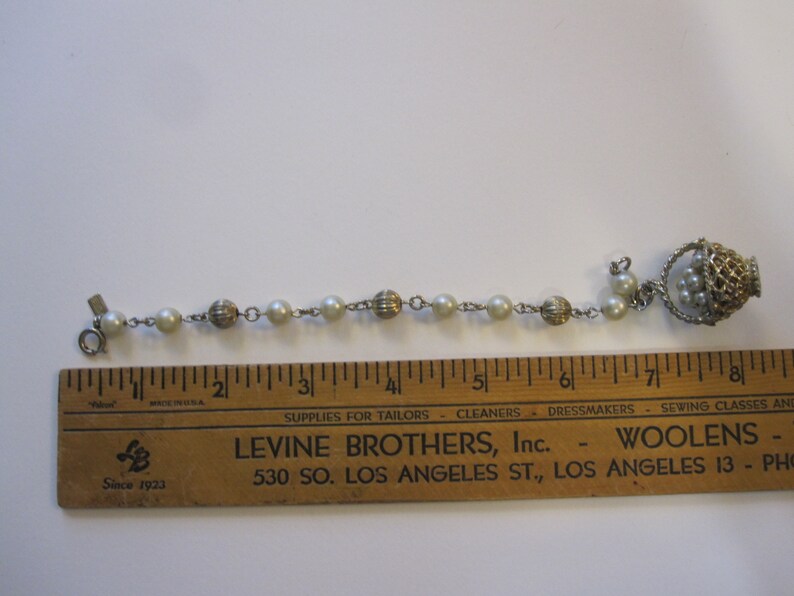vintage basket charm bracelet faux pearls basket charm bracelet Em-J