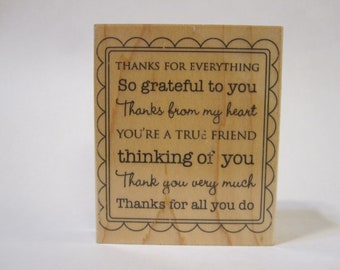 rubber stamp - Thanks for Everything Greeting stamp, thank you stamp - Hero Arts H5139 - very gently used - PE98 D09