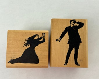 2 vintage rubber stamps - man with begging woman, Inkadinkado 1993 - D04