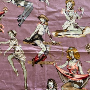2/3 yard fabric - beauties and brains zombie pin-up girls - Alexander Henry 2015 - 42 wide, quilting weight fabric
