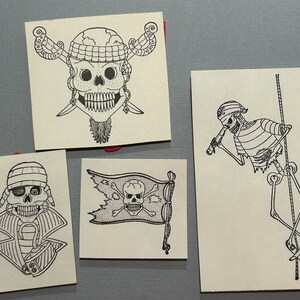 4 rubber stamps - skeleton pirate skull and crossbones pirate flag - unmounted stamps - UML340