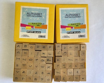 2 rubber stamp sets - Penny Black ALPHABET sets Kate Text - upper case with numbers, lower case with punctuation - gently used SC03