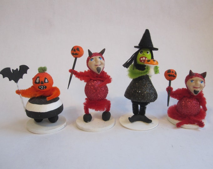 4 Handmade Miniature Halloween Figurines Witch Devils and Etsy